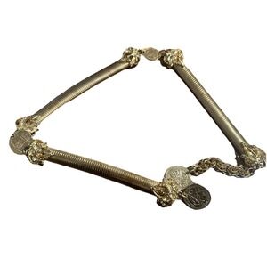 Vintage French Coin Necklace Belt‎ Gold Tone Chain Republique Francaise Coin